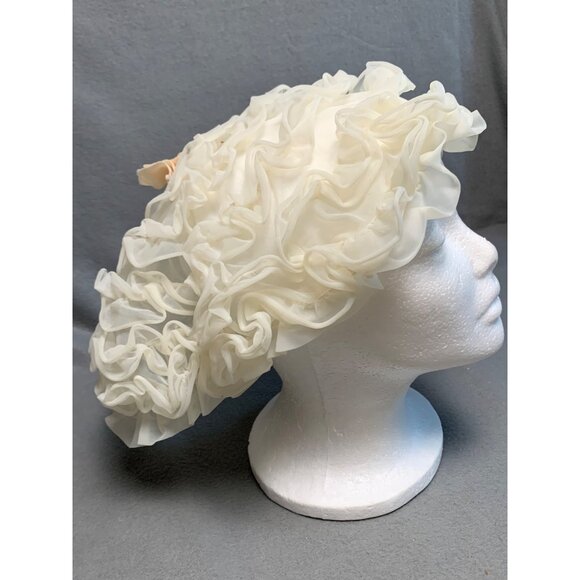 Vintage Womens Ivory Ruffled Sleeping Cap - Picture 9 of 14